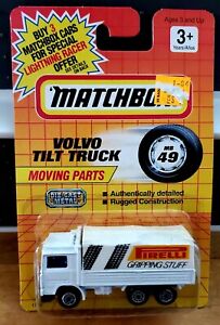1992 MATCHBOX #49--VOLVO TILT TRUCK (PIRELLI GRIPPING STUFF) 
