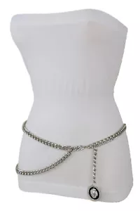 Women Hip Waist Silver Metal Chain Links Belt Lion Charm Buckle Plus Size M L XL - Picture 1 of 24