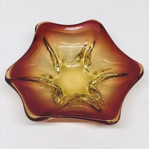 Murano Glass Ashtray Red Yellow Orange Candy Dish MCM Vintage - Picture 1 of 12