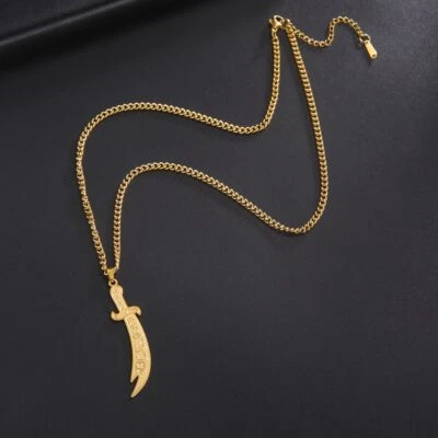 Imam Ali Zulfiqar Schwert Messer Anhänger Halskette arabische Kalligraphie Männer Amulett - Bild 1 von 4