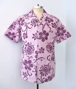 RJC Purple Tropical Floral Reverse Selvage Print Cotton Hawaiian Surfer Shirt L - Picture 1 of 6