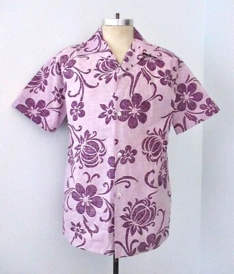 Camisa de surfista hawaiana de algodón con estampado floral tropical púrpura RJC L Foto 1 de 4