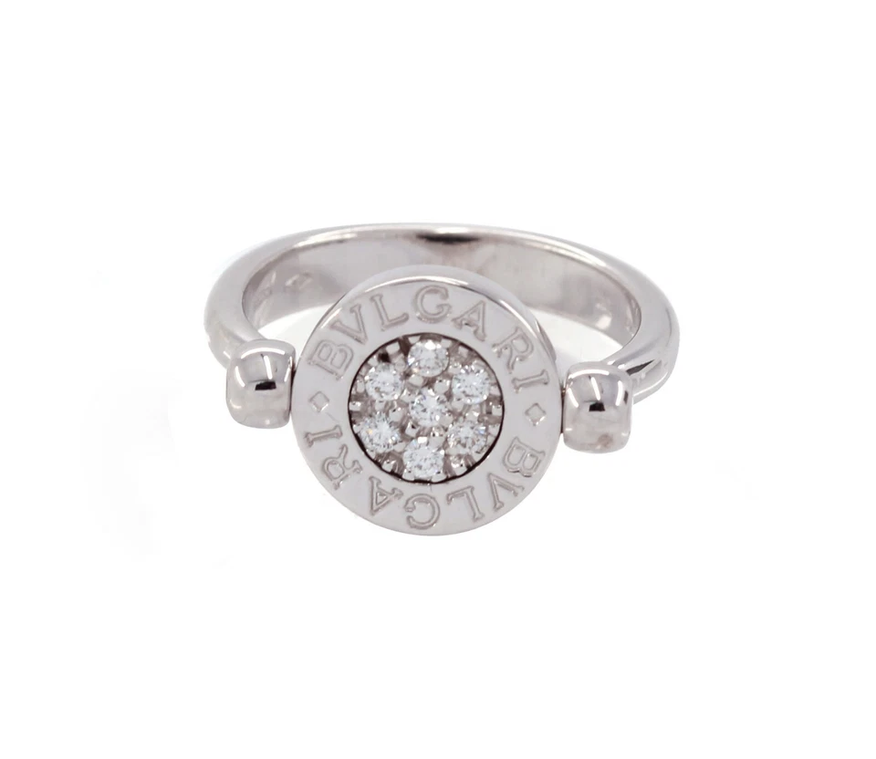 Anillo abatible BVLGARI BVLGARI oro blanco 18 quilates diamante ónix Italia talla 3 Foto 1 de 4