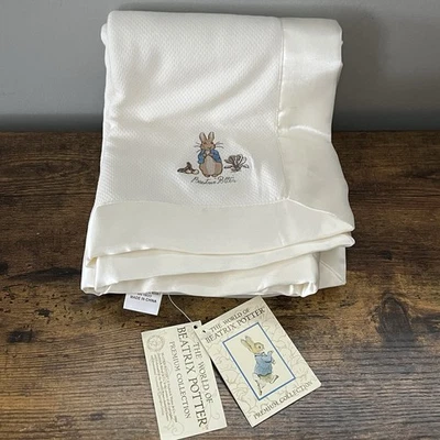 Beatrix Potter Peter Rabbit Baby Blanket Satin Trim 100% Cotton 2004 NWT Tags - Изображение 1 из 4