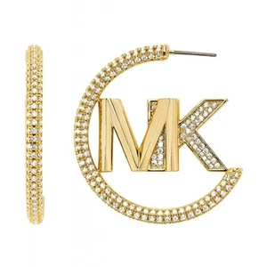 Michael Kors Premium MK Pavé Logo Hoop Earrings, Precious Metal-Plated - Picture 1 of 4