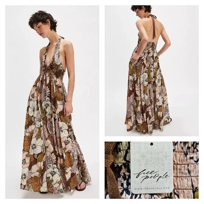 free people Bayside Floral Maxi Dress Safari Combo XS NWT $168 - Image 1 of 4