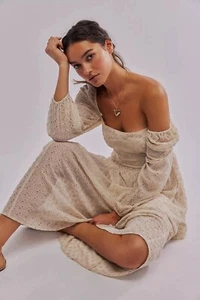Free People Malina Maxi Abito Taglia XS S M L Tè Ricamato Occhiello Maxi $198 - Foto 1 di 15