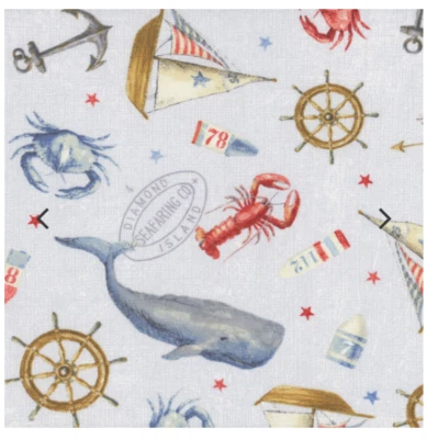 POR Wilmington ICONOS NÁUTICOS en Gris Claro Estampado 100% Algodón Edredón Tela Patio Foto 1 de 2