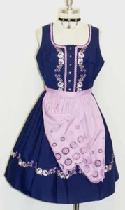 BLUE DIRNDL Women Trachten Waitress OKTOBERFEST Swing Party DRESS + APRON / 8 S - Picture 1 of 8