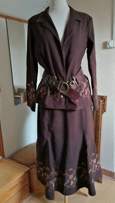JUPE longue évasé marron + veste chemise légère broderie bohême T 44 TBE - Photo 1/4