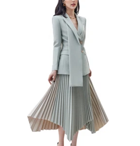 Women Suits Business Office Party Slim Fit Blazer Irregular Pleated Skirt Outfit - Picture 1 of 10
