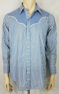 De Colección Rockmount Ranchwear Azul Blanco Rayas Manga Larga Perla Camisa a Presión 16-32 - Imagen 1 de 8