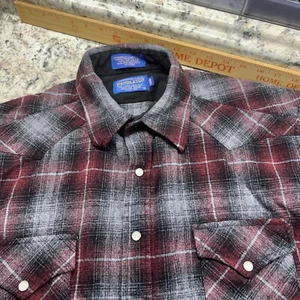 Pendleton Rojo Cuadros Lana Franela Perla Snap Western Manga Larga Talla Mediana Larga - Imagen 1 de 9