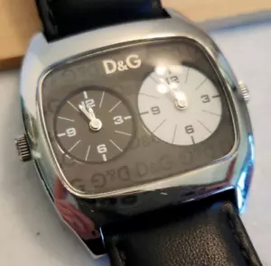 Dolce Gabbana Watch Dual Time Zones Black Leather Band 5 ATM Water Resistant - Picture 1 of 16