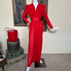 Vintage 70s Queen of Hearts Draped Red Chiffon Formal Maxi Cocktail Party Dress - Picture 1 of 11
