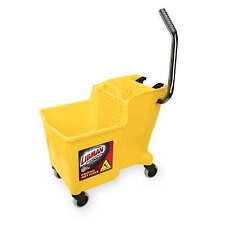 Yellow 32 Quart Mop Bucket and Wringer with Rubber Caster Wheels.