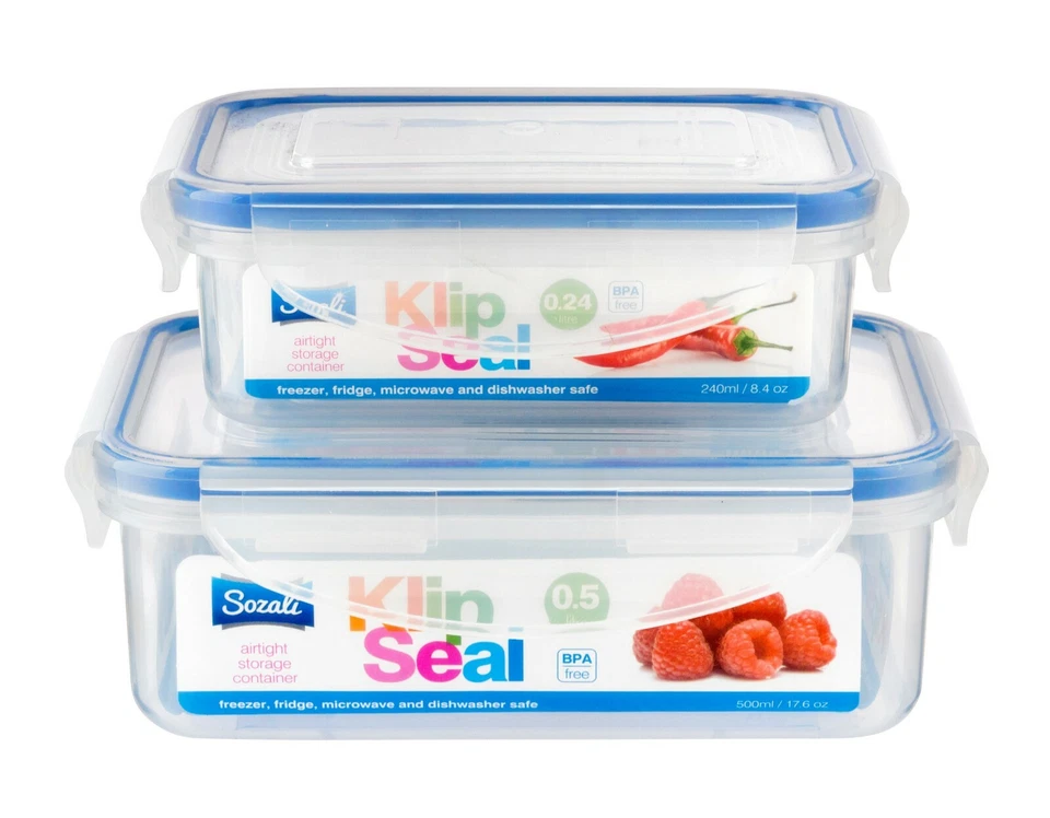 2 x Plastic Food Storage Containers Airtight Clip Seal Lock Kitchen 500 + 240ml - Image 1 of 1