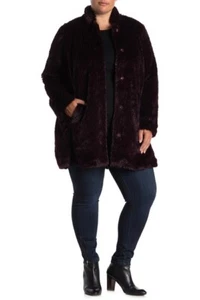 Kenneth Cole Burgundy Faux Fur Teddy Coat Mid Length Jacket SZ 1 X NWT $250 - Picture 1 of 11