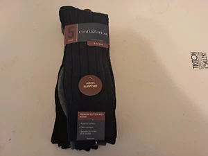 5 PAIR CROFT & BARROW ARCH SUPPORT SOCKS - FITS SHOE 7 TO 12 - BLUE,GRAY,BLACK - Picture 1 of 1