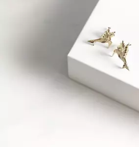 14 Karat einfarbig gelbgold Kolibri Ohrstecker - Vogel Durchmesser geschnitten Frauen Männer - Bild 1 von 2