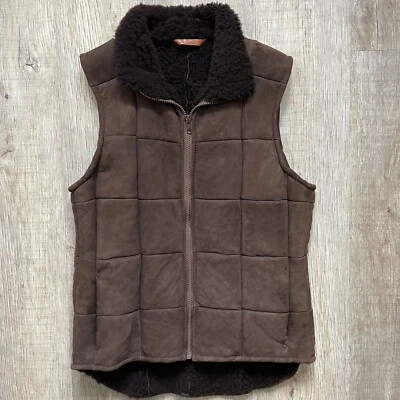 BONZ Womens Vest M Brown suede  LambSkin Soft Sherpa Wool Cabincore Lagenlook - Image 1 of 4