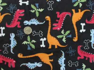 DINOSAURS BLK MINKY CUDDLE SMOOTH SILKY PLUSH SEW QUILT CRAFT FABRIC BTY+PRECUTS - Image 1 of 4