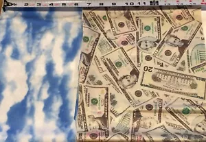 "Money*Blue Sky Clouds Stampe nylon spandex 4 vie tagli estremità tessuto elasticizzato 60""x15" - Foto 1 di 5