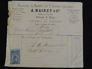 Facture Fabrique de plaqué pour voitures et harnais A. Mairet. forges Paris 1874 - Picture 1 of 2