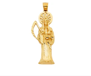 14K Solid Gold Santa Muerte Pendant - 54mm- 2.12" 14K Gold Grim Reaper - PT1157 - Picture 1 of 7