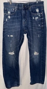 Calvin Klein Men’s Distressed Straight Fit Jeans 32x30 Blue Denim Ripped Casual - Picture 1 of 13