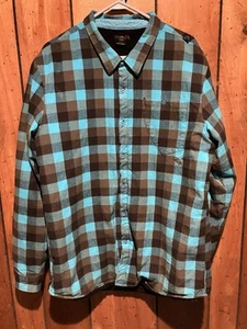 Y2K RUSTY SHERPA BLUE PLAID BLUE/BLACK OVERCOAT 100% COTTON SIZE XL - Picture 1 of 4