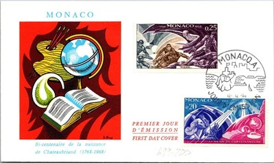 Monaco SC# 699 FDC 1968 Bicentenary of the Birth of Chateaubriand - A02646 - Image 1 of 2