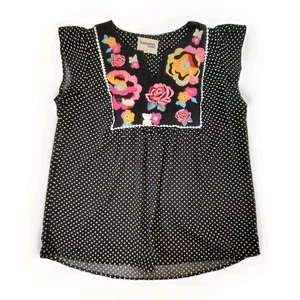 Blusa Savanna Jane para mujer L floral bordada negra a lunares - Imagen 1 de 6