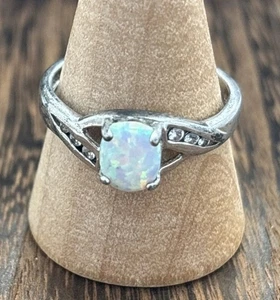 Cocktail Ring Lab Opal & Cubic Zirconia 925 Sterling Silver Size 8 RJ Graziano V - Picture 1 of 10