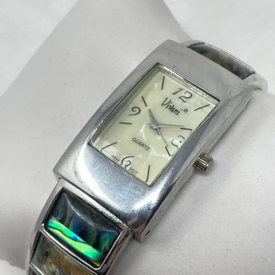 Vivani Abalone Watch Women 22mm Silver Tone MOP Dial Cuff Tank New Battery 6" - Image 1 of 4