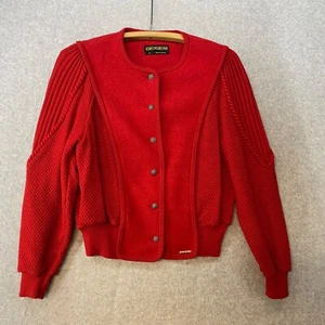 Suéter cárdigan de lana rojo vintage Geiger talla 42 para mujer hecho en Austria - Imagen 1 de 11