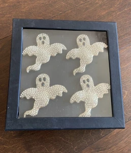 Tahari Silver Rhinestone Jeweled Napkin Rings SEt Of 4 Halloween Ghosts - Picture 1 of 2