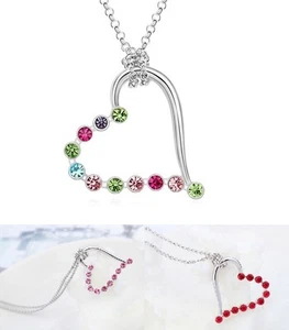 Herzanhänger + Kette strasssteinen herz & halskette 18k weißgold PL love liebe - Bild 1 von 4