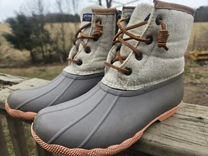 Sperry Women's Size 6 Duck Boots Side Zip Gray/Pink - Picture 1 of 6