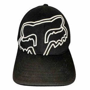 Fox Logo Thick Embroidery White on Black Hat Cap Fox Brand Flex Fit S/M - Picture 1 of 14
