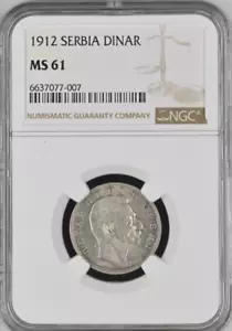 SERBIA 1 DINAR 1912 NGC MS 61 - Picture 1 of 2