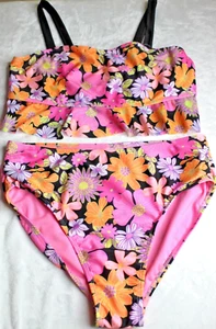 Wonder Nation Girls Floral Print Ruffle Tankini 2 Piece Swimsuit Size XL Plus - Picture 1 of 5