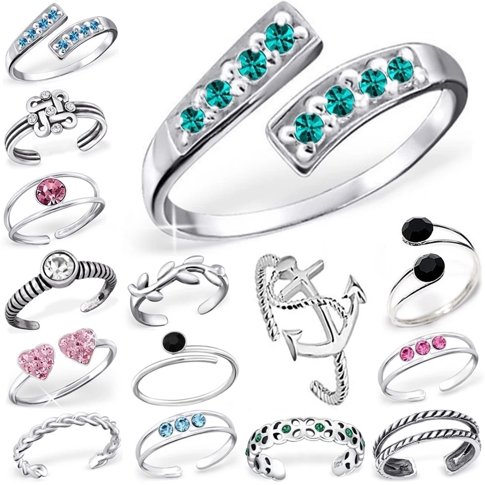 Zehenring Kristall Herz Blume Fuss-Ring 925 echt Silber Zehring viele Motive - Bild 1 von 1