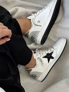 Golden Goose Ball Star Sneaker White Leather/Gold/Black Glitter sz 37 New in Box - Picture 1 of 13