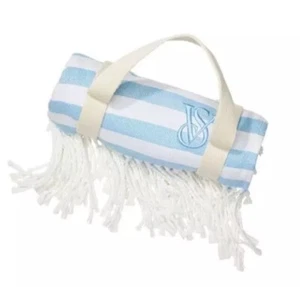 Victoria's Secret Beach Blanket Blue 34" x 64" Monogram Fringe Strap Sealed NEW - Picture 1 of 5