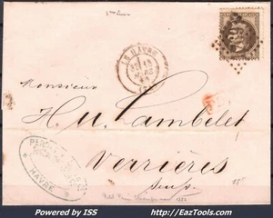 FRANCE N° 30 SUR LETTRE POUR LA SUISSE GC 1769 LE HAVRE + CAD DU 15/03/1869 - Picture 1 of 2