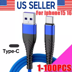 Braided USB C Type C Fast Charging Data Cable Cord for iPhone 16 Pro Max 15 lot - Picture 1 of 17