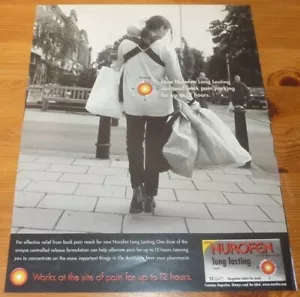 1999 VINTAGE LARGE AD NUROFEN LANGANHALTEND ZUR LINDERUNG VON RÜCKENSCHMERZEN - Bild 1 von 2