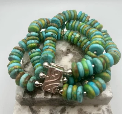 Jay King DTR Mine Finds 925 Three Strand Turquoise Rondelles Beaded Bracelet, 9” - Image 1 of 2