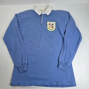 Vintage Halbro Rugby Shirt Mens 44 Blue 90s Made in USA Preppy Patch - Picture 1 of 10